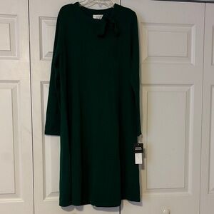 Signature by Robbie Bee Forest Green Long Sleeve Tie-Neck Swing Dress